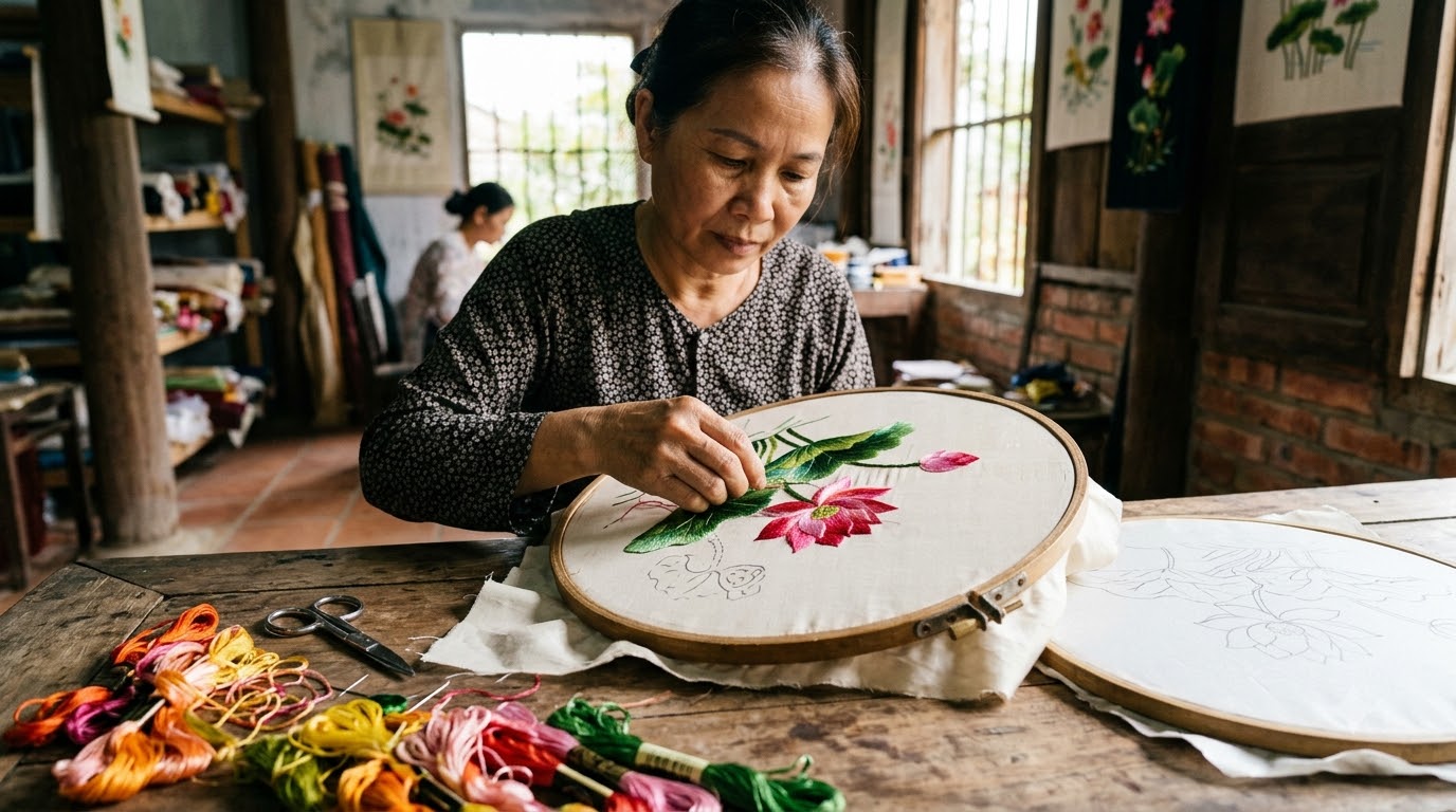 Dấu ấn độc đáo và kỹ thuật của nghề thêu Việt Nam Dấu ấn độc đáo và kỹ thuật của nghề thêu Việt Nam