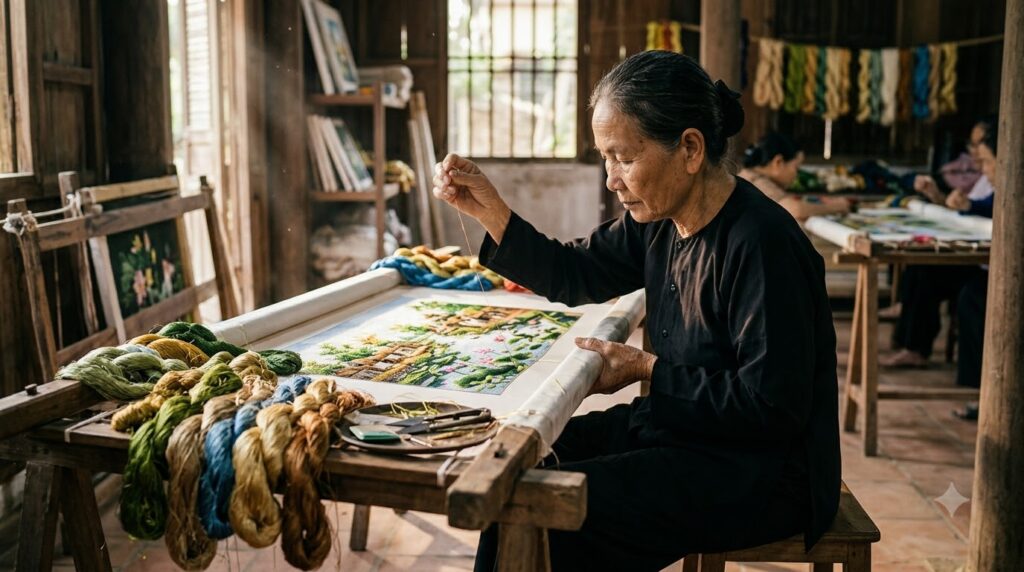 Nghề thêu tranh truyền thống: Từ mũi kim thủ công đến tác phẩm nghệ thuật 1 Giá trị kinh tế và nghệ thuật trong đời sống hiện đại